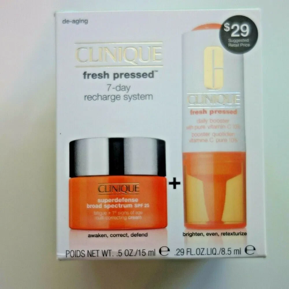 NEW CLINIQUE Fresh Pressed 7 Day Recharge System Vit. C De-Aging Combo/Oily Skin - Picture 3 of 7